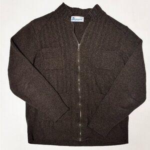 Vintage Mens Bonanza Lamb Wool Four Pocket Zip Cadigan Brown Sz 40 Grandpa Core